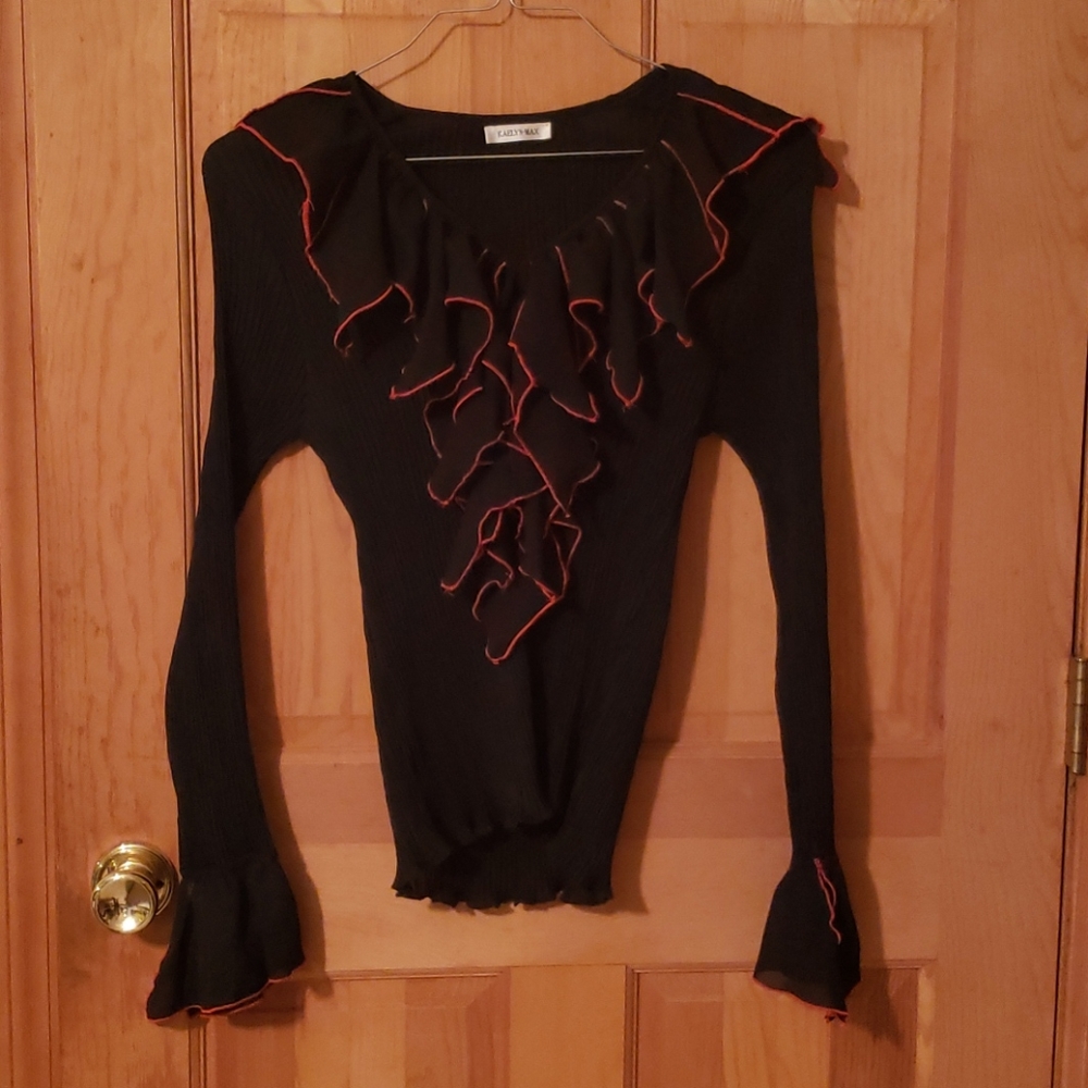 Kaelyn Max Ruffled Shirt XL Black Red